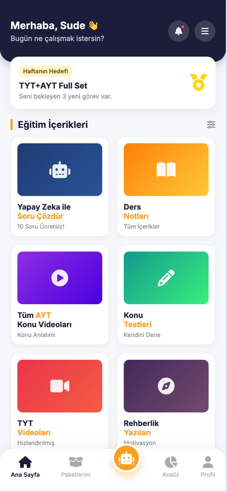 Vinkampüs Dijital Mobil Uygulama Arayüzü - Odaklanma ve Analiz Ekranı